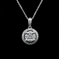 Round Halo Invisible Setting Diamond Necklace 14kt