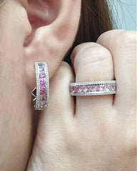 PREORDER | Pink Rainbow Sapphire Half Eternity Diamond Jewelry Set 14kt
