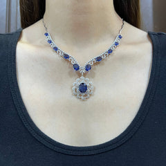 Grand Blue Sapphire Gemstones & Diamonds Full Jewelry Set 14kt