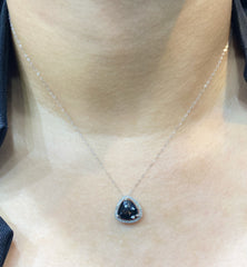 LVNA Signature Rare Black Halo Solitaire Halo Diamond Necklace 14kt