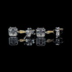 Two Tone Square Paved Diamond Dangling 14kt