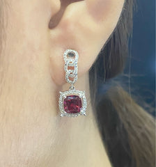 PREORDER | Chain Red Ruby Gemstones Diamond Dangling Earrings 14kt