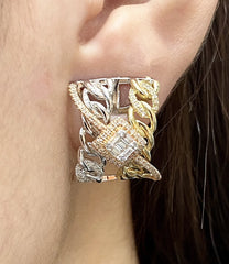 Multi-Tone Square Chain Creolle Diamond Earrings 14kt