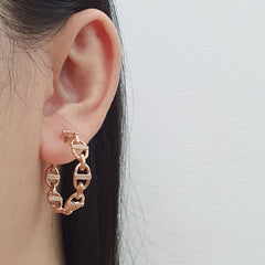 Rose Paved Alternate Link Hoop Diamond Earrings 14kt