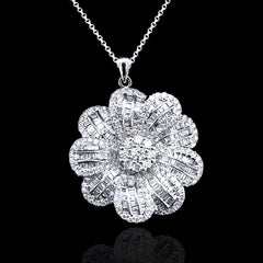 PREORDER | Large Floral Blossom Pendant Diamond Necklace 16-18” 18kt White Gold Chain