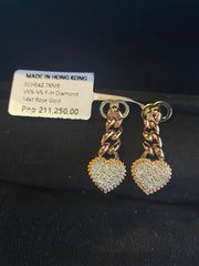 #LVNA2024 |  Rose Heart Chain Dangling Diamond Earrings 14kt