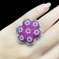 PREORDER | Floral Pink Rubies Gemstones Statement Diamond Ring 14kt