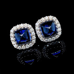 蓝宝石凸圆形钻石耳环 14kt
