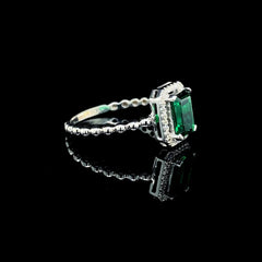 PREORDER | Green Emerald Halo Gemstones Diamond Ring 14kt