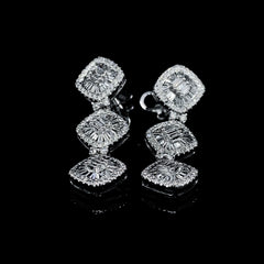 Trio Cushion Dangling Diamond Earrings 14kt