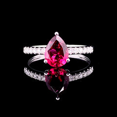 PREORDER | Pear Pink Ruby Paved Gemstones Diamond Ring 14kt