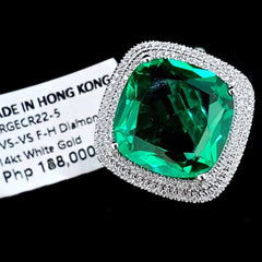 PREORDER | Large Cushion Green Emerald Gemstones Diamond Ring 14kt