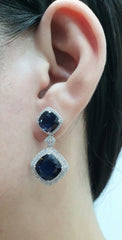 PREORDER | Large Cushion Sapphire Gemstones Diamond Earrings 14kt