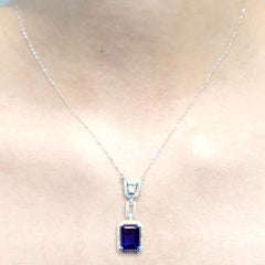 LVNA 선물 | 블루 사파이어 드롭 다이아몬드 목걸이 16-18" 18kt 화이트 골드 체인