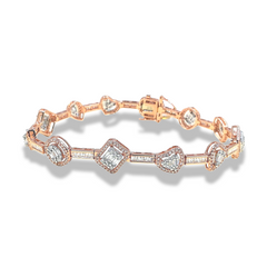 Rose Cluster Shape Tennis Diamond Bracelet 14kt