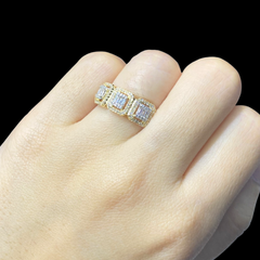 Golden Emerald Trinity Diamond Ring 14kt