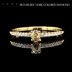 LVNA Signatures 0.30cts VVS Fancy Intense Rare Yellow Oval Paved Band Colored Diamond Engagement Ring Ring 14kt