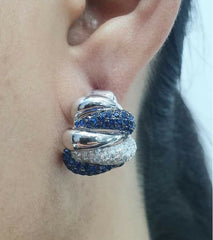 Blue Sapphire Gemstones Statement Diamond Earrings 14kt