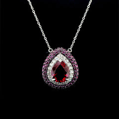 PREORDER | Pear Red Ruby Paved Band Gemstones Diamond Necklace 14kt