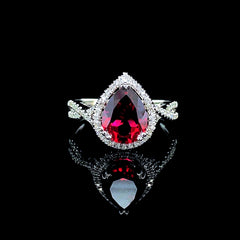 梨红色红宝石钻石戒指 14kt