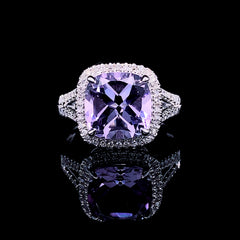 #LVNA礼品 |紫水晶垫形宝石钻石戒指 14 克拉