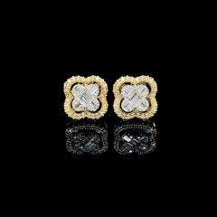 PREORDER | Golden Floral Clover Stud Diamond Earrings  14kt