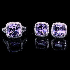 PREORDER | Amethyst Cushion Gemstones Diamond Jewelry Set 14kt