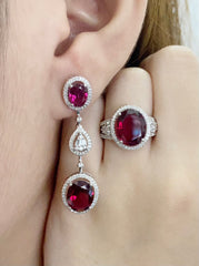 PREORDER | Oval Deco Red Ruby Gemstones Diamond Jewelry Set 14kt