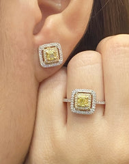 PREORDER | Cushion Halo Stud Rare Colored Diamond Earrings 14kt