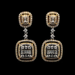 PREORDER | Golden Cushion Halo Dangling Diamond Earrings 14kt