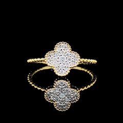 PREORDER | Golden Floral Clover Paved Diamond Ring 14kt