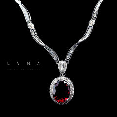 PREORDER | Oval Red Ruby Choker Gemstones Diamond Necklace 14kt