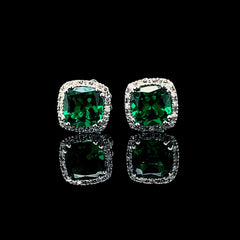 PREORDER | Classic Green Emerald Cushion Gemstones Diamond Stud 14kt