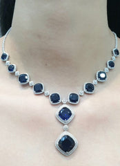 PREORDER | Grand Cushion Blue Sapphire Gemstones Diamond Necklace 14kt