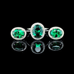 PREORDER | Oval Green Emerald Gemstones Diamond Jewelry Set 14kt
