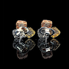 PREORDER | Multi-Tone Cushion Cluster Shape Diamond Earrings 14kt