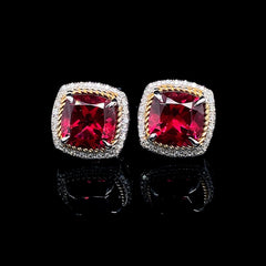 PREORDER | Multi-Tone Red Ruby Cushion Gemstones Diamond Earrings 14kt