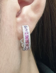 圈形粉红色蓝宝石钻石耳环 14kt