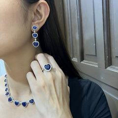 Heart Eternity Blue Sapphire Gemstones & Diamond Full Jewelry Set 14kt