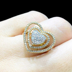 PREORDER | Large Golden Heart Halo Diamond Ring 14kt