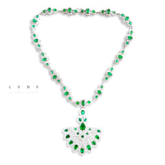 LVNA Signatures™️ The Colombian Dance Green Emerald Gemstones Pendant Statement Diamond Necklace 18kt