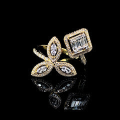 PREORDER | Golden Square Marquise Statement Diamond Ring 14kt