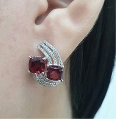 PREORDER | Red Ruby Crossover Gemstones Diamond Earrings 14kt