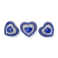 Heart Shape Blue Sapphire Paved Gemstones Diamond Jewelry Set 14kt