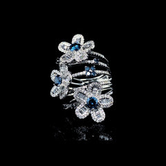CLEARANCE BEST | Triple Floral Blue Colored Diamond Ring 14kt