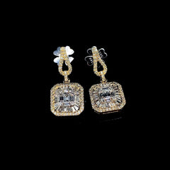 PREORDER | Golden Square Dangling Diamond Earrings 14kt