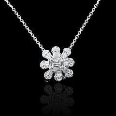PREORDER | Floral Paved Diamond Necklace 16-18” 18kt White Gold Chain