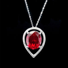 PREORDER | Pear Red Ruby Gemstones Diamond Necklace 14kt