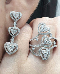 PRE-ORDER | Trio Heart Dangling Diamond Jewelry Set  14kt