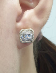 PREORDER | Golden Large Classic Square Stud Diamond Earrings 14kt